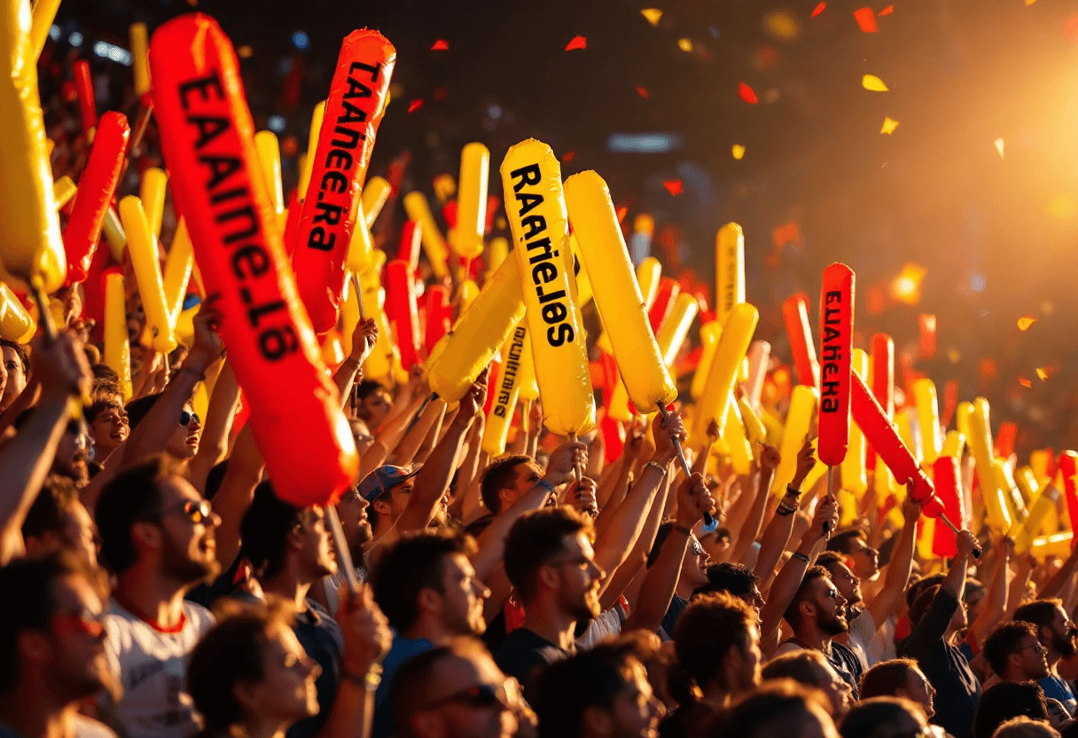 Supporters agitant des bâtons gonflables
